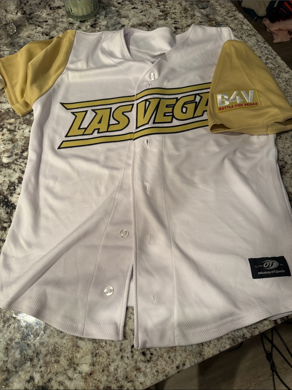 Las Vegas White & Gold Baseball Jersey - B4V Detail